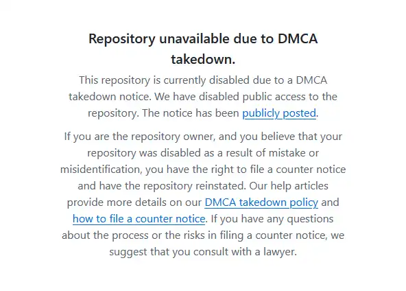 Screenshot of my DMCA'd GitHub repository